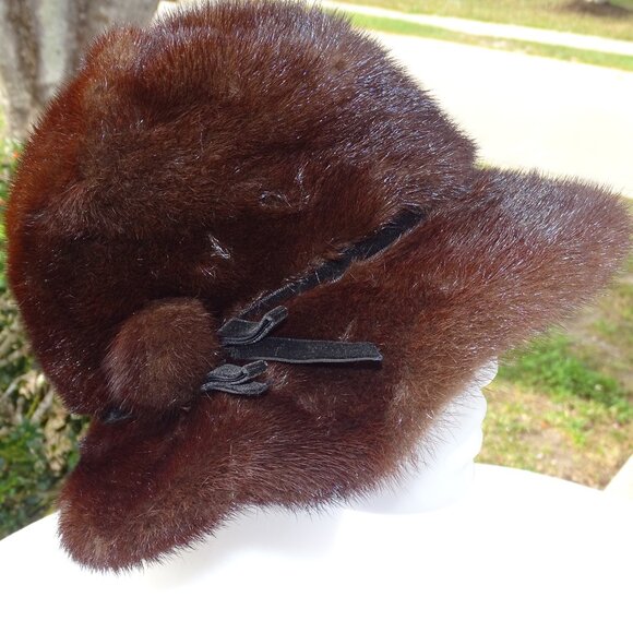 Dark Brown Brimmed Mink Hat Small main image 6